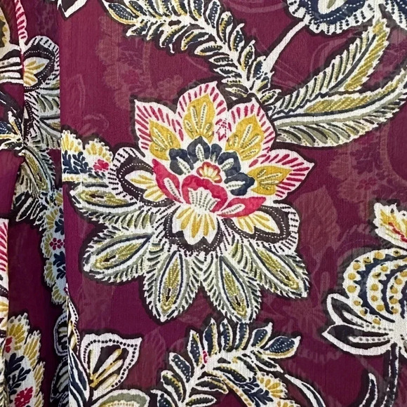 Banana Republic | Burgundy Wine Sheer Floral Bohemian Long Sleeve Blouse Size L - Picture 7 of 10